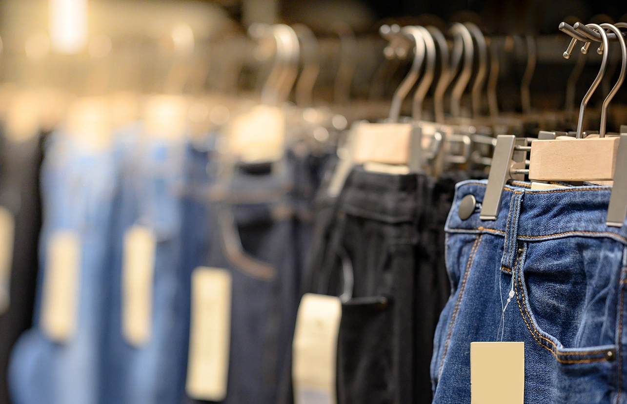 Jeans on display in a retail store