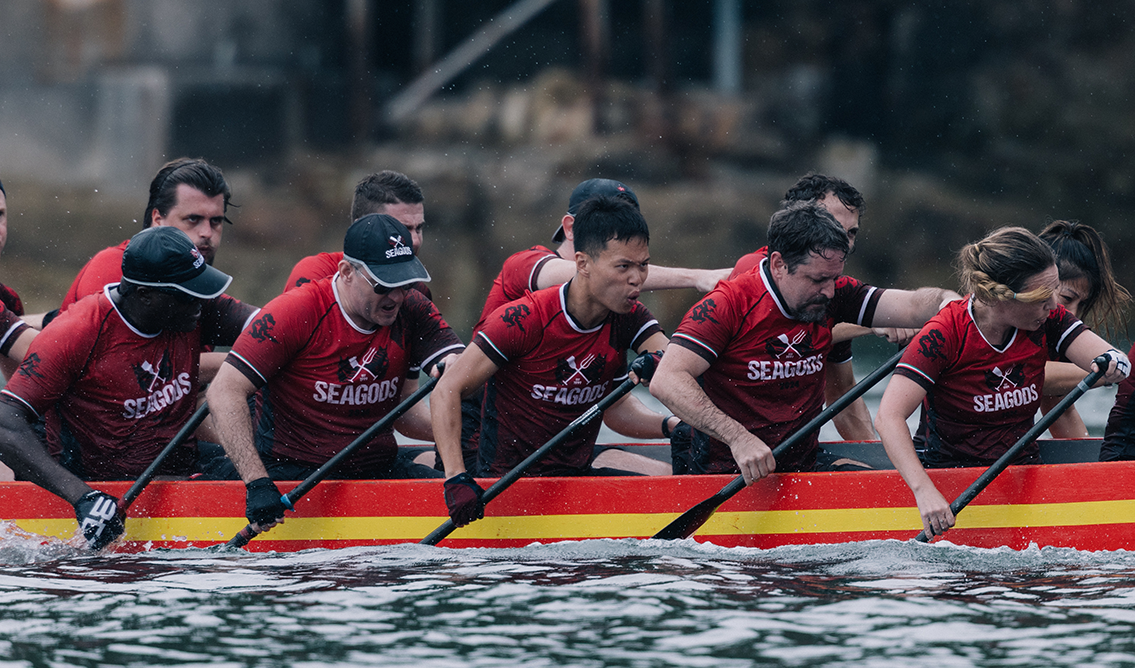 Sea Gods dragon boat team wearing Highlife Team Kit