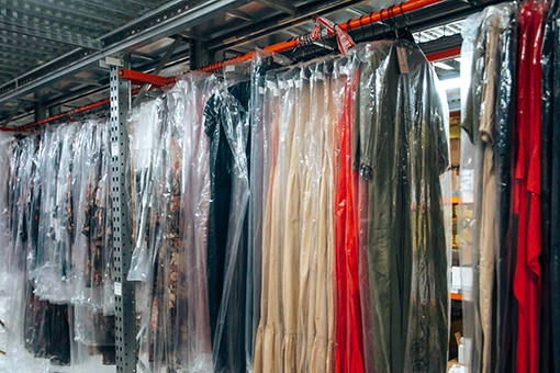 Garments in a warehouse ready for shipping